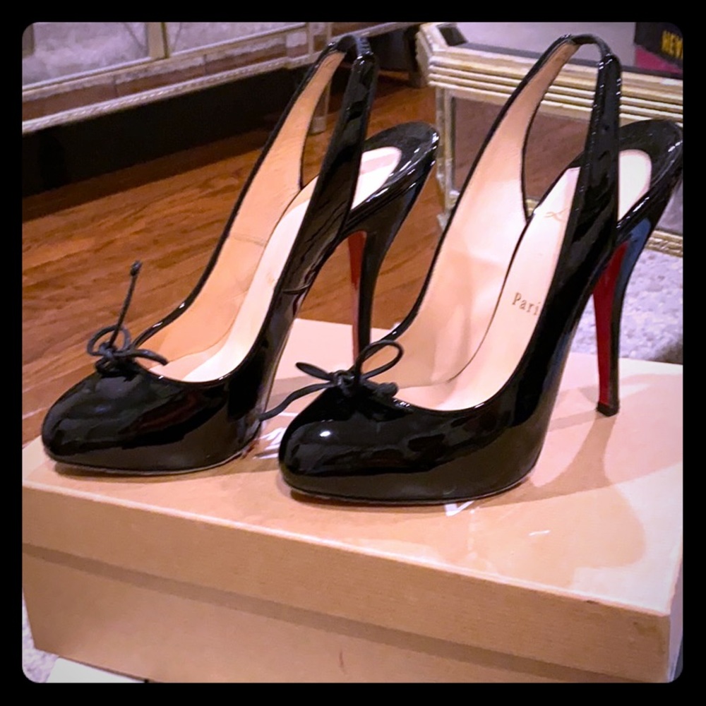 Christian louboutin black patent slingback